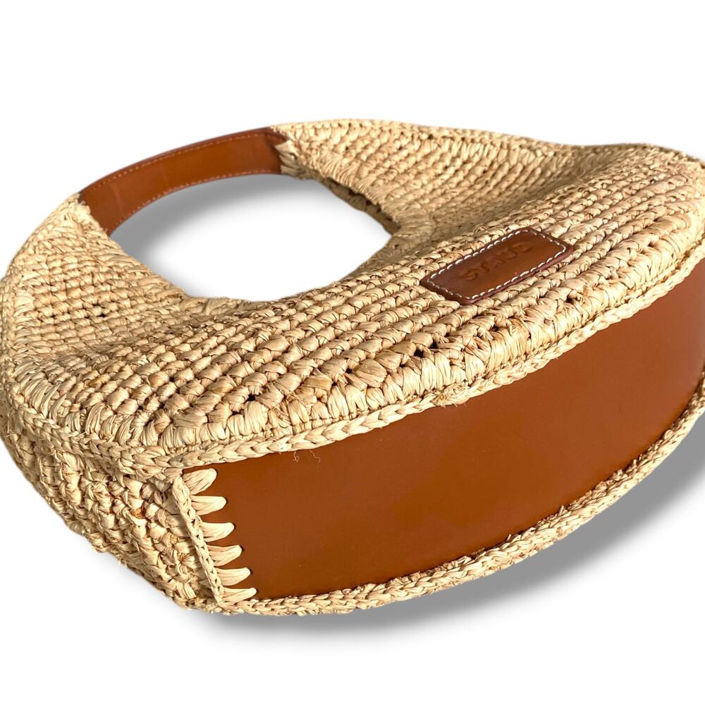 STAUD Moon Raffia Bag Natural Raffia Handbag Purse Standard Size Summer Resort - Picture 5 of 13